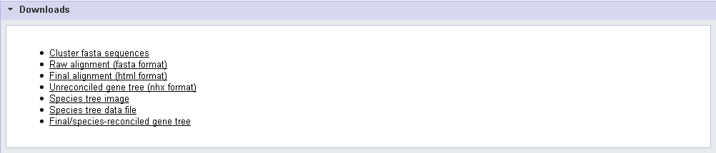 screenshot of clusters phylogenetically reconstructed tree: download panel