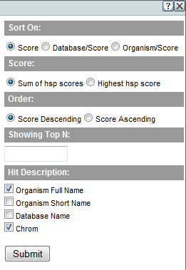 BLAST hit graphs: Sorting and Filtering Controls