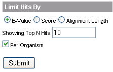 BLAST results : limit hits screenshot