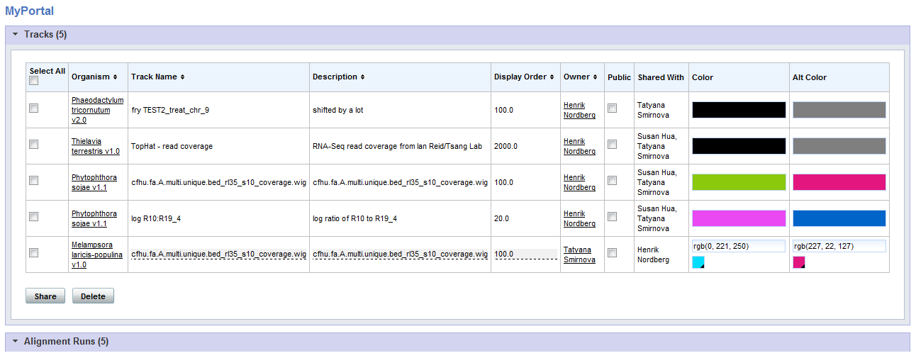 MyPortal page withtracks panel