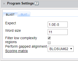 BLAST Program Settings